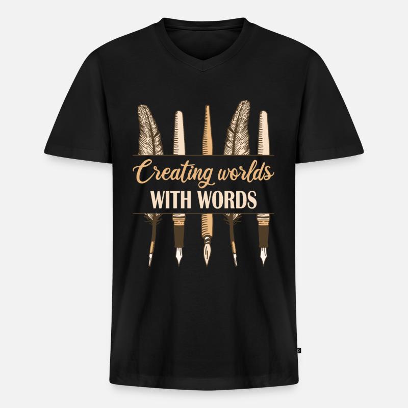Autor Creating Worlds - Männer Premium Bio T-Shirt mit V-Ausschnitt - Schwarz