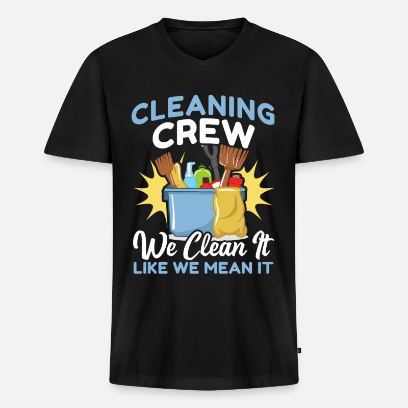 Cleaning Crew - Männer Premium Bio T-Shirt mit V-Ausschnitt - Schwarz