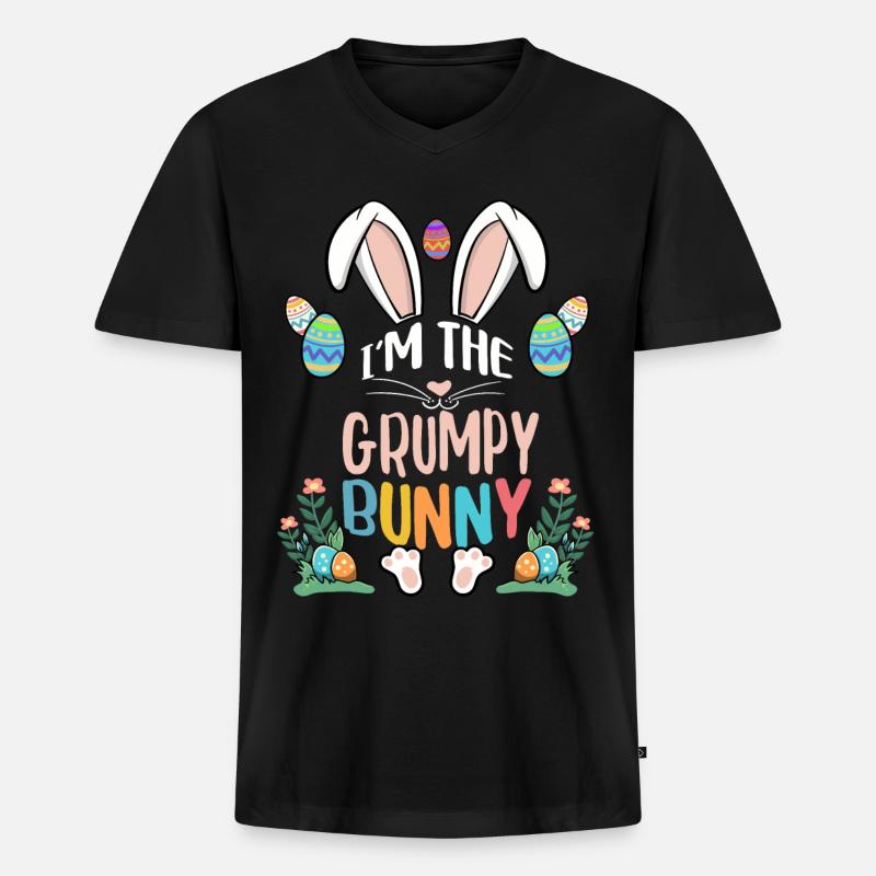 I'm The Grumpy Bunny - Männer Premium Bio T-Shirt mit V-Ausschnitt - Schwarz