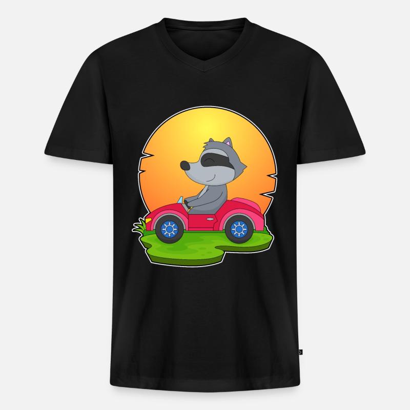 Waschbär Auto - Männer Premium Bio T-Shirt mit V-Ausschnitt - Schwarz