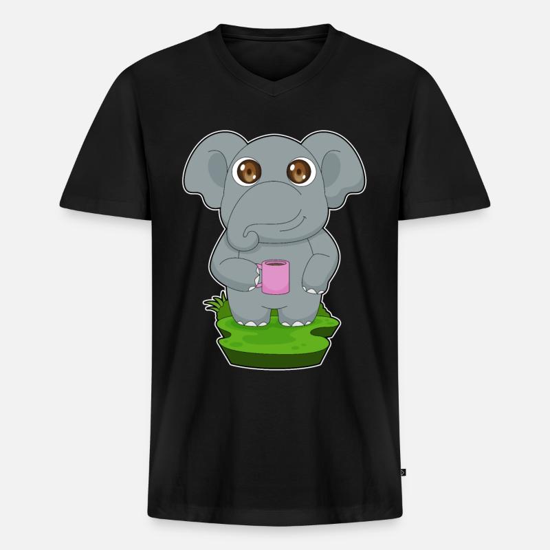 Elefant Kaffee Becher - Männer Premium Bio T-Shirt mit V-Ausschnitt - Schwarz