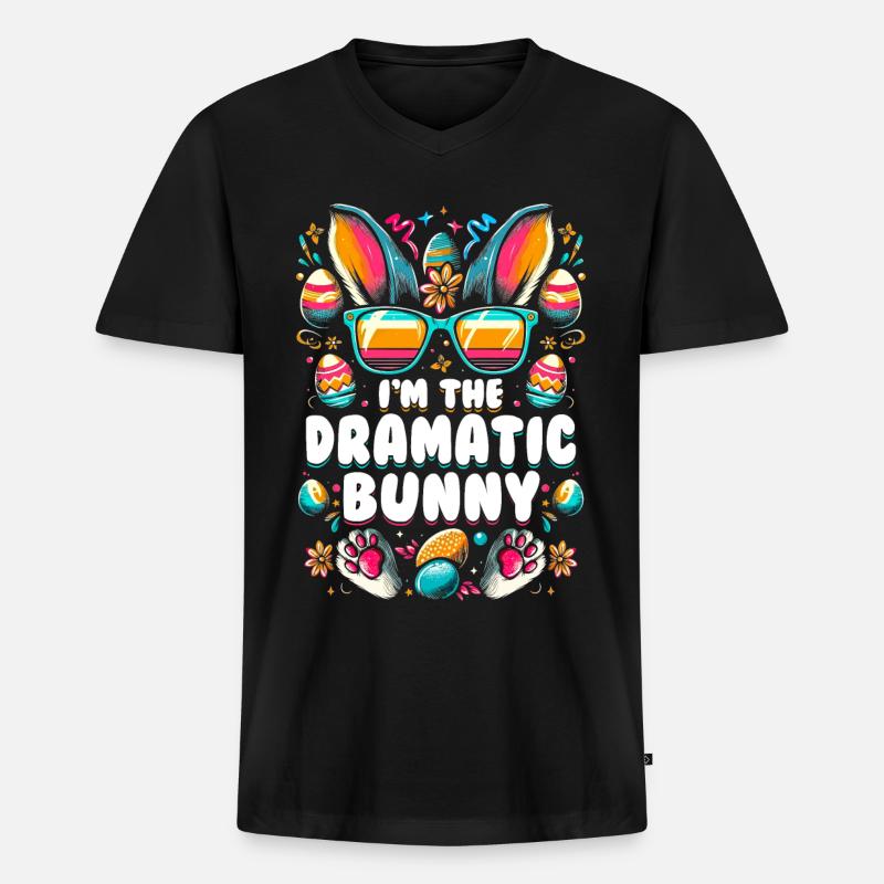 I'm The Dramatic Bunny - Männer Premium Bio T-Shirt mit V-Ausschnitt - Schwarz