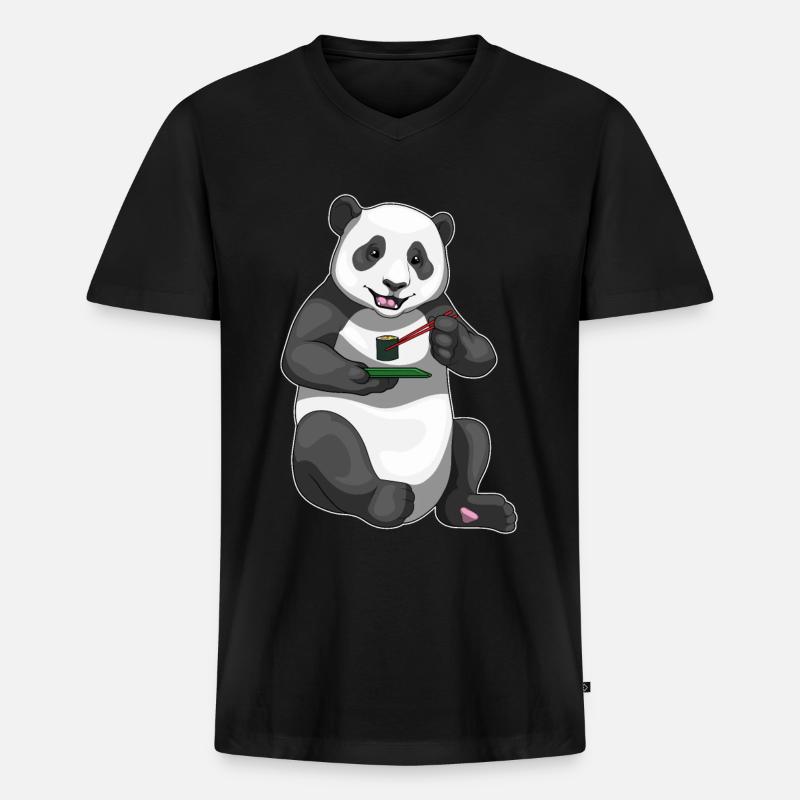 Panda Sushi - Männer Premium Bio T-Shirt mit V-Ausschnitt - Schwarz