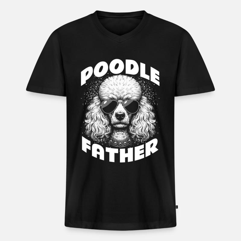 Poodle Father - Männer Premium Bio T-Shirt mit V-Ausschnitt - Schwarz