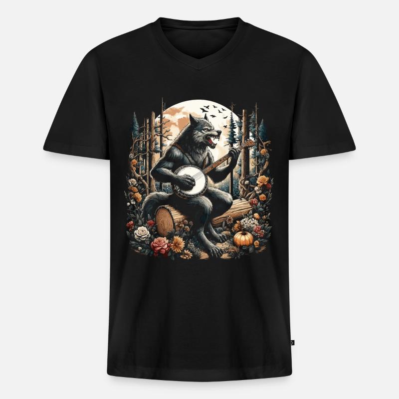 Werwolf mit Gitarre - Männer Premium Bio T-Shirt mit V-Ausschnitt - Schwarz