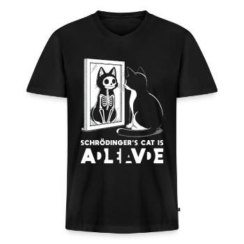 Schrödinger's Cat Alive Dead - Männer Premium Bio T-Shirt mit V-Ausschnitt - Schwarz - Vorne - Nico (187cm)