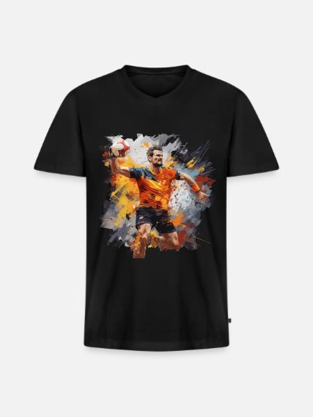 Handball. Player. Watercolour. - Men's Premium Organic T-shirt with V-neck - black