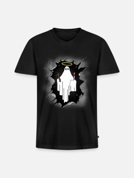 Minuit Saint- Fantôme Halloween Effrayant - T-shirt encolure en V Premium bio Homme - noir