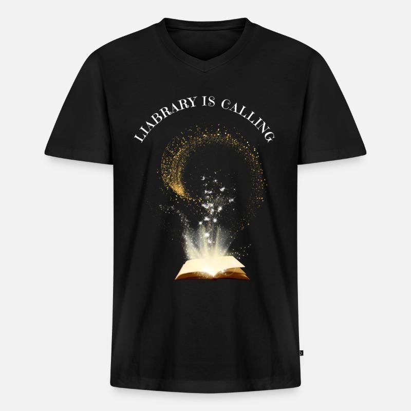 Bibliothek ruft - Männer Premium Bio T-Shirt mit V-Ausschnitt - Schwarz