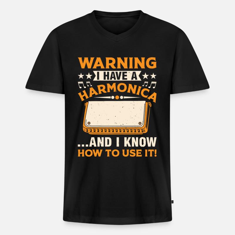 Harmonica Player Funny Harmonica Player - Männer Premium Bio T-Shirt mit V-Ausschnitt - Schwarz