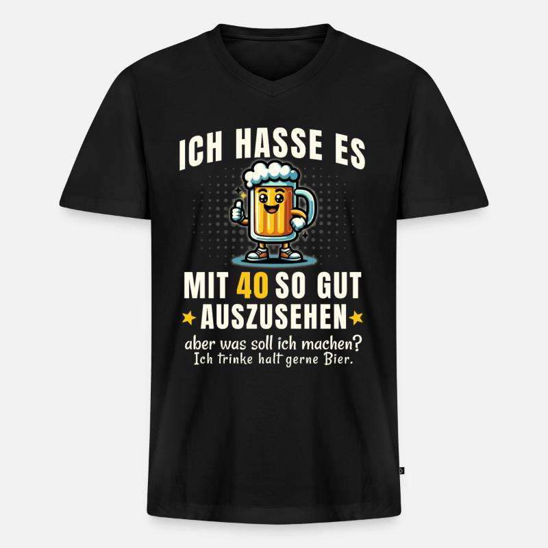 40 & Bier – Witziger Spruch - Männer Premium Bio T-Shirt mit V-Ausschnitt - Schwarz