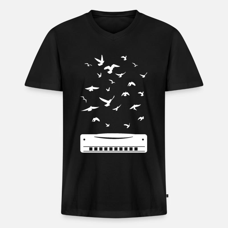 Playing Harmonica Player Harmonica Instrument - Männer Premium Bio T-Shirt mit V-Ausschnitt - Schwarz