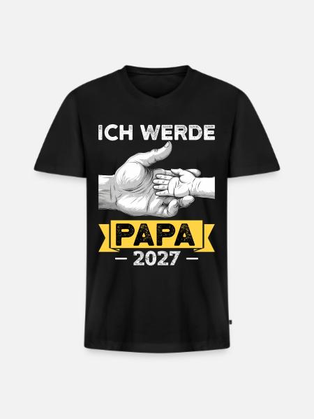 Ich werde Papa 2027 - Männer Premium Bio T-Shirt mit V-Ausschnitt - Schwarz