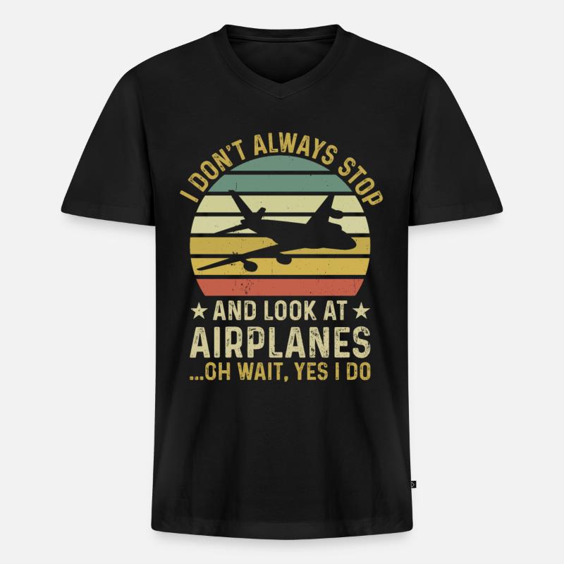 Pilot Flieger Flugzeuge - Männer Premium Bio T-Shirt mit V-Ausschnitt - Schwarz