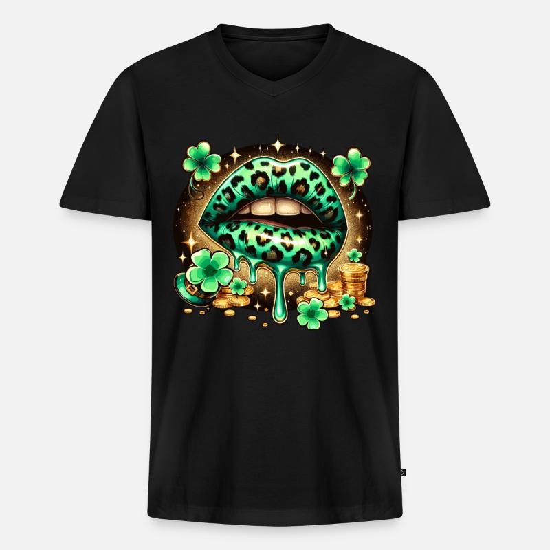Irish Lips St Patricks Day - Männer Premium Bio T-Shirt mit V-Ausschnitt - Schwarz