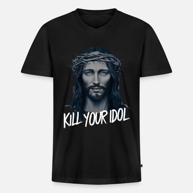 Jesus Kill Your Idol - Männer Premium Bio T-Shirt mit V-Ausschnitt - Schwarz
