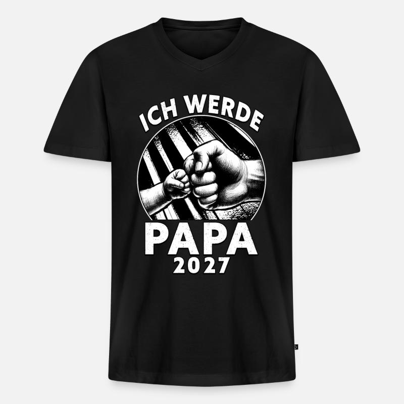 Ich werde Papa 2027 - Männer Premium Bio T-Shirt mit V-Ausschnitt - Schwarz