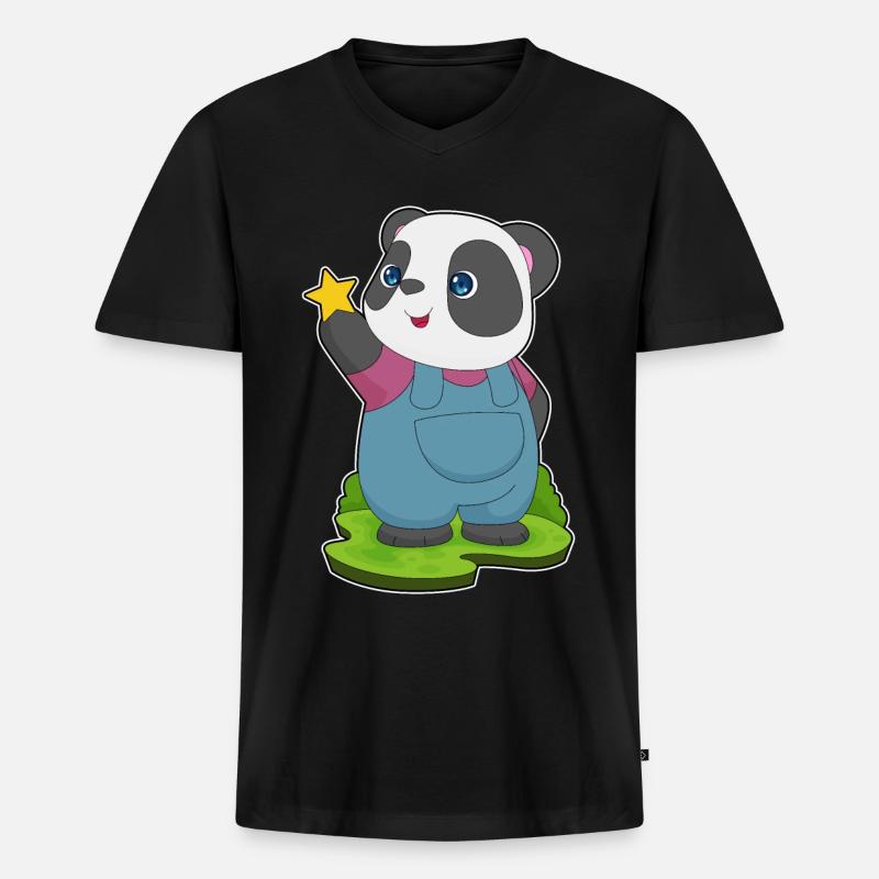 Panda Stern - Männer Premium Bio T-Shirt mit V-Ausschnitt - Schwarz