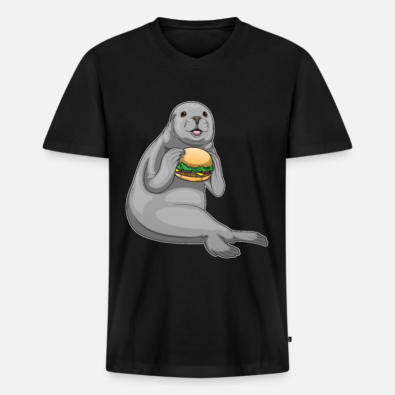 Seehund Burger - Männer Premium Bio T-Shirt mit V-Ausschnitt - Schwarz