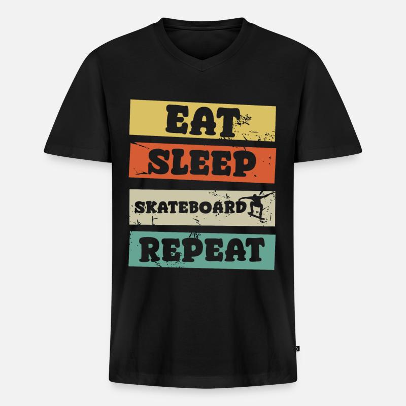 eat sleep skateboard repeat - Männer Premium Bio T-Shirt mit V-Ausschnitt - Schwarz