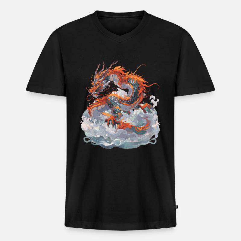 Drache Drachen Fabeltier Märchen - Männer Premium Bio T-Shirt mit V-Ausschnitt - Schwarz