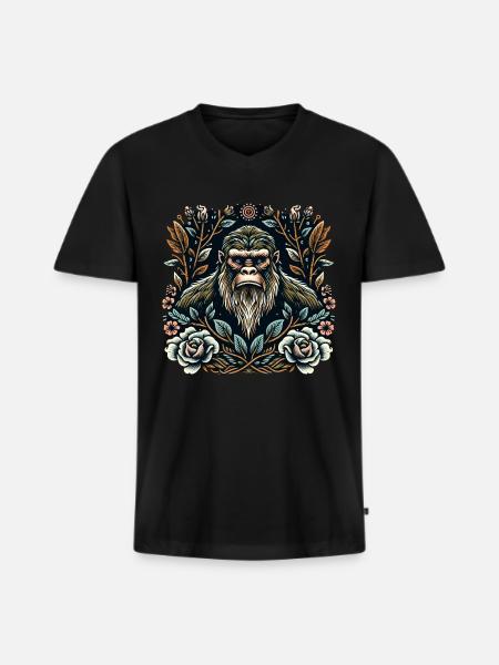 Floral Bigfoot Sasquatch - Men's Premium Organic T-shirt with V-neck - black