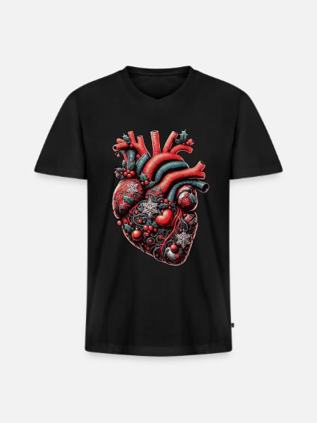 Christmas Anatomical Heart - Men's Premium Organic T-shirt with V-neck - black