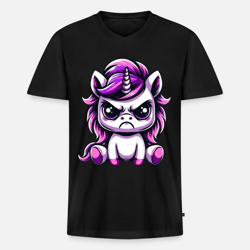 Süßes Einhorn Böse - Männer Premium Bio T-Shirt mit V-Ausschnitt - Schwarz