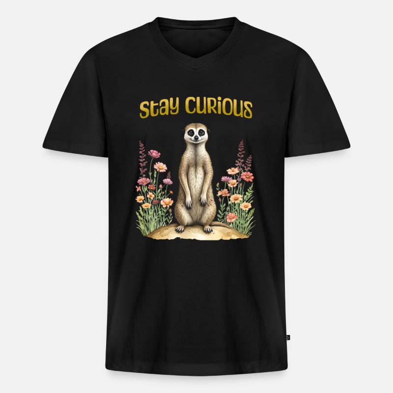 Bleib neugierig, süßes Erdmännchen - Männer Premium Bio T-Shirt mit V-Ausschnitt - Schwarz