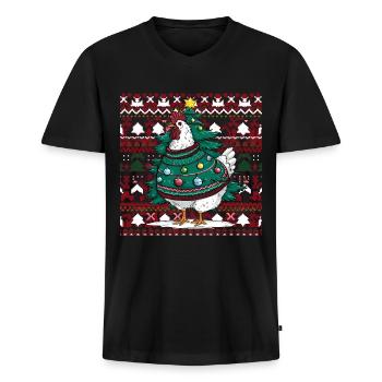 Huhn Ugly Christmas Weihnachten Xmas Santa Claus - Männer Premium Bio T-Shirt mit V-Ausschnitt - Schwarz - Vorne - Nico (187cm)