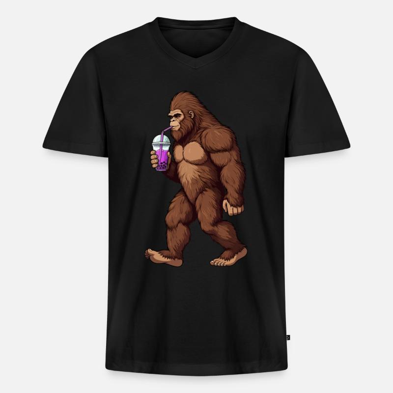 Bigfoot Bubble Tea - Männer Premium Bio T-Shirt mit V-Ausschnitt - Schwarz