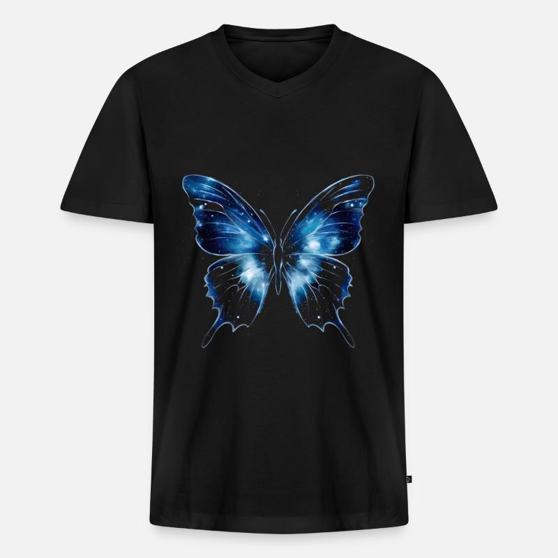 Blauer Schmetterling - Männer Premium Bio T-Shirt mit V-Ausschnitt - Schwarz