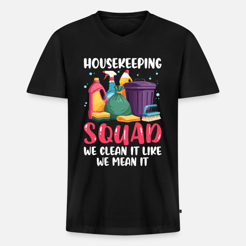 Housekeeping Squad - Männer Premium Bio T-Shirt mit V-Ausschnitt - Schwarz