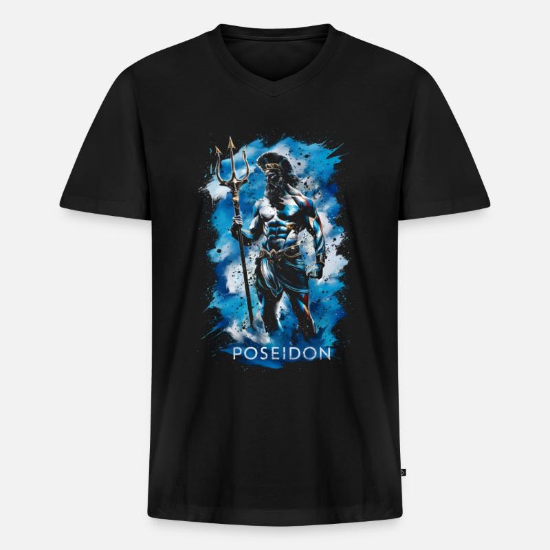 Poseidon Dreizack - Männer Premium Bio T-Shirt mit V-Ausschnitt - Schwarz