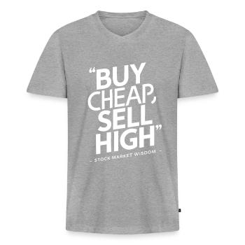 Börsenweisheit günstig kaufen hoch verkaufen - Männer Premium Bio T-Shirt mit V-Ausschnitt - Grau meliert - Vorne