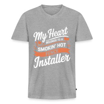Zauninstallateur Zaunbauer Fence Installer - Männer Premium Bio T-Shirt mit V-Ausschnitt - Grau meliert - Vorne