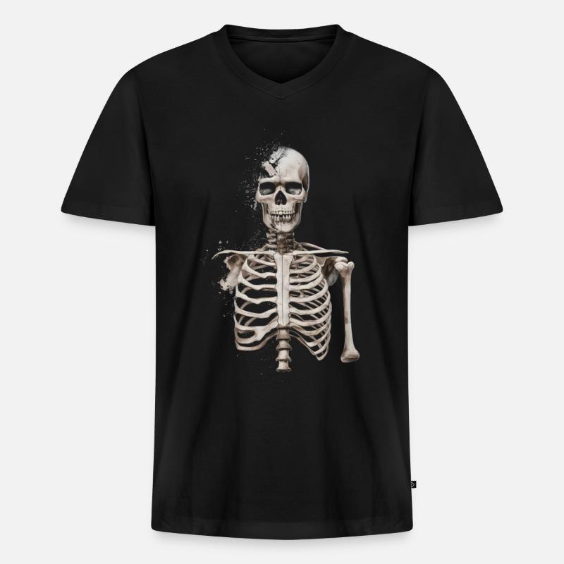 Zerstörtes Skelett - Männer Premium Bio T-Shirt mit V-Ausschnitt - Schwarz