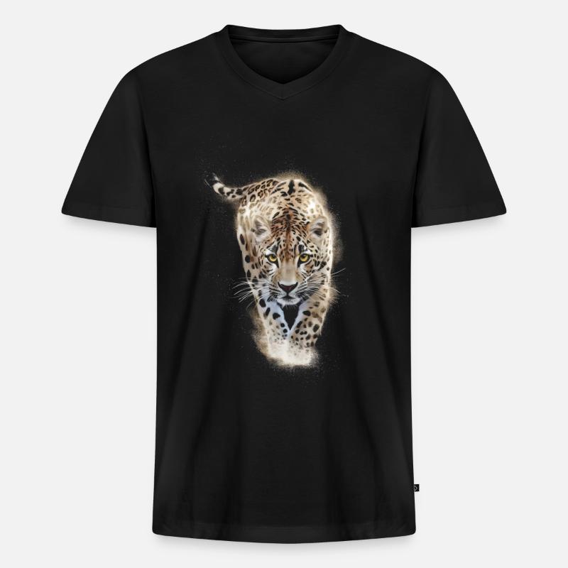 Gepard - Männer Premium Bio T-Shirt mit V-Ausschnitt - Schwarz
