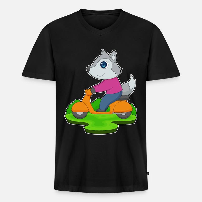 Wolf Motorroller - Männer Premium Bio T-Shirt mit V-Ausschnitt - Schwarz