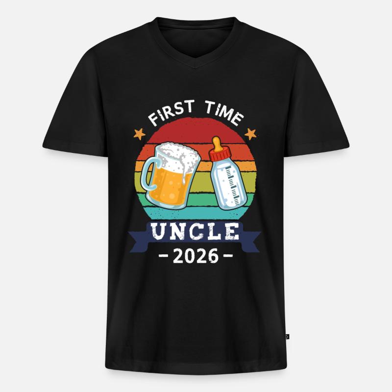 First Time Uncle 2026 - Männer Premium Bio T-Shirt mit V-Ausschnitt - Schwarz