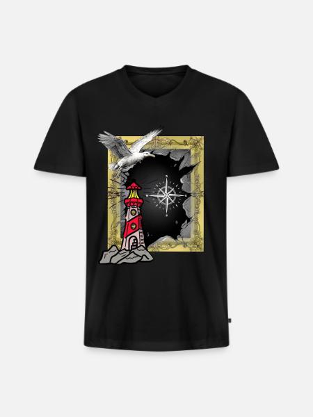 Phare maritime Seagull Seagulls - T-shirt encolure en V Premium bio Homme - noir