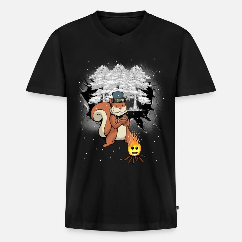 Winter Wald Eichhörnchen Kinder - Männer Premium Bio T-Shirt mit V-Ausschnitt - Schwarz
