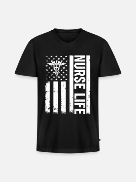 Sygeplejerske - Sygeplejerske Liv US Flag Hospital Sygeplejerske - Premium økologisk T-shirt med V-hals til mænd - sort