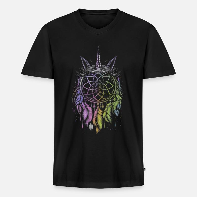 Traumfänger Einhorn - Männer Premium Bio T-Shirt mit V-Ausschnitt - Schwarz