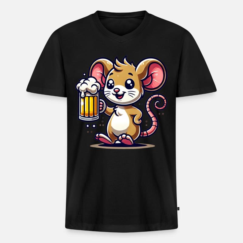 Cute Mouse Drinking Beer - Männer Premium Bio T-Shirt mit V-Ausschnitt - Schwarz