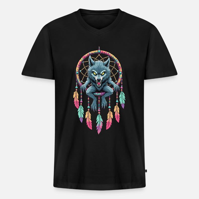 Traumfänger Werwolf - Männer Premium Bio T-Shirt mit V-Ausschnitt - Schwarz