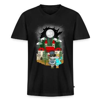 Kinder Kind Märchen Märchenfigur Katze Katzen - Männer Premium Bio T-Shirt mit V-Ausschnitt - Schwarz - Vorne - Nico (187cm)