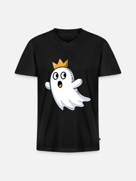 Doodle-Geist mit Krone - Männer Premium Bio T-Shirt mit V-Ausschnitt - Schwarz