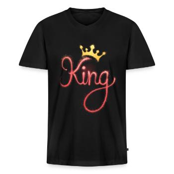 König mit Krone - Männer Premium Bio T-Shirt mit V-Ausschnitt - Schwarz - Vorne - Nico (187cm)