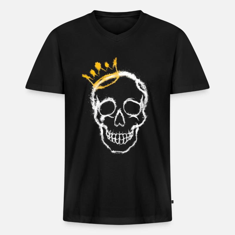 Schädel mit Krone - Männer Premium Bio T-Shirt mit V-Ausschnitt - Schwarz